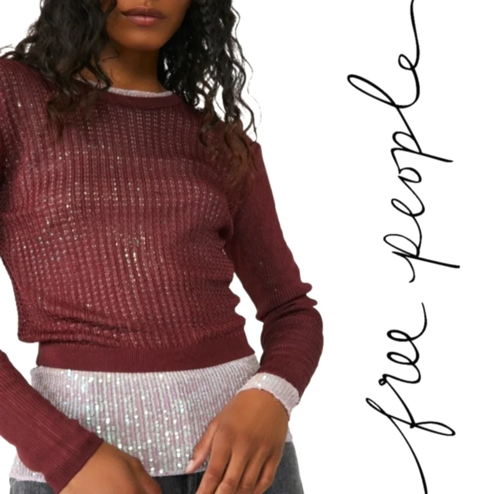 Free People Garnet H20 Open Knit Fisherman Crew Pullover Women's sz XS NWT